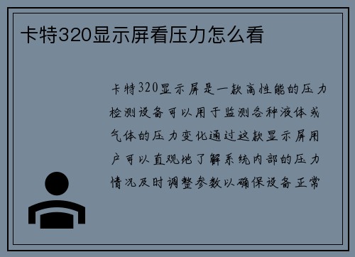 卡特320显示屏看压力怎么看