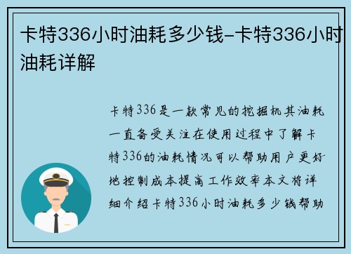 卡特336小时油耗多少钱-卡特336小时油耗详解